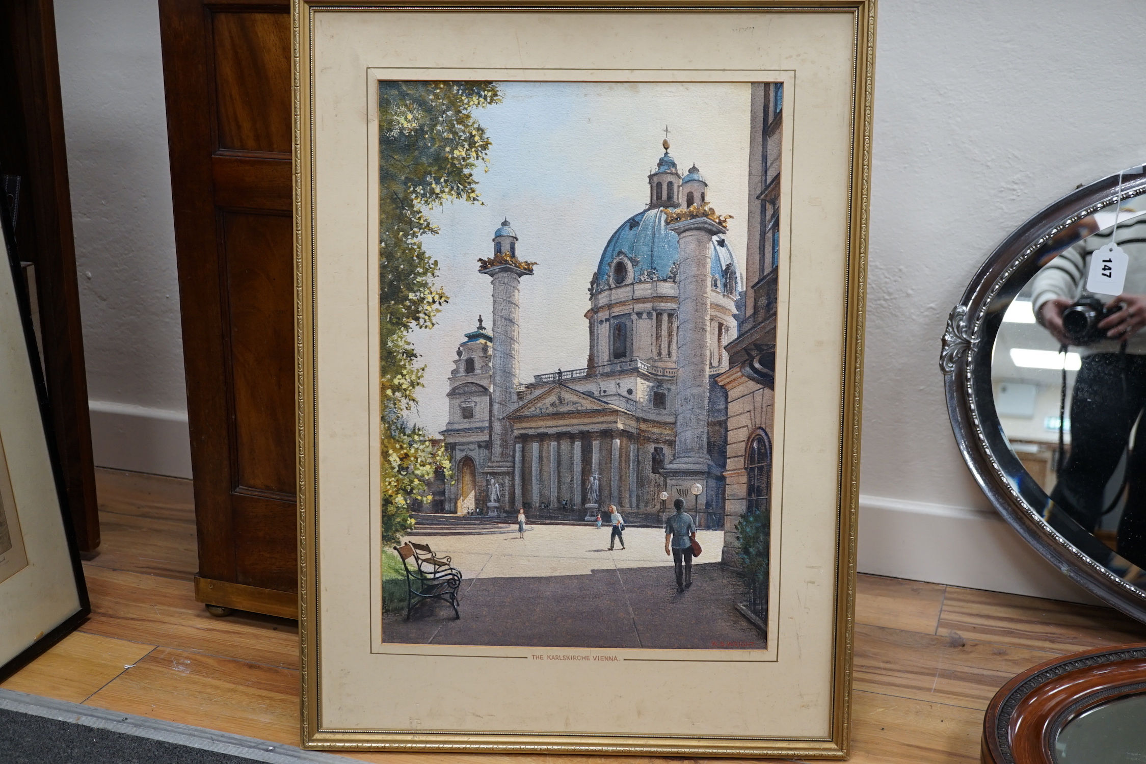 W.B. Wright, watercolour, 'Karlskirche Vienna', signed, 52 x 36cm